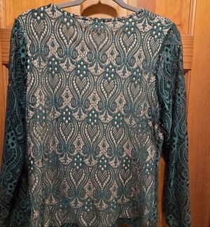 VENUS Teal Lace Long-Sleeve Blouse
